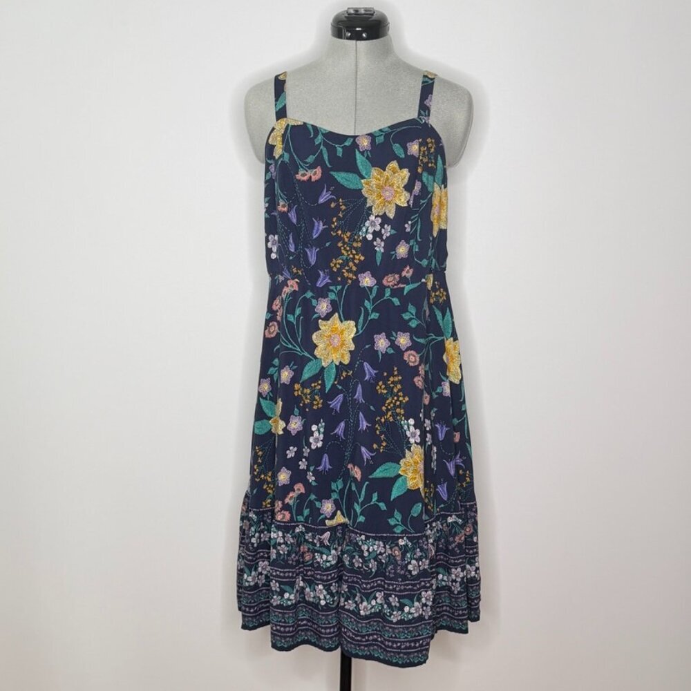Old Navy Navy Blue Floral Sleeveless Ruffle Hem Midi Dress - Size XL - Picture 1 of 7